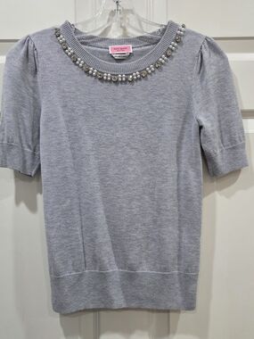 Kate Spade Gray Pearl & Crystal Top
